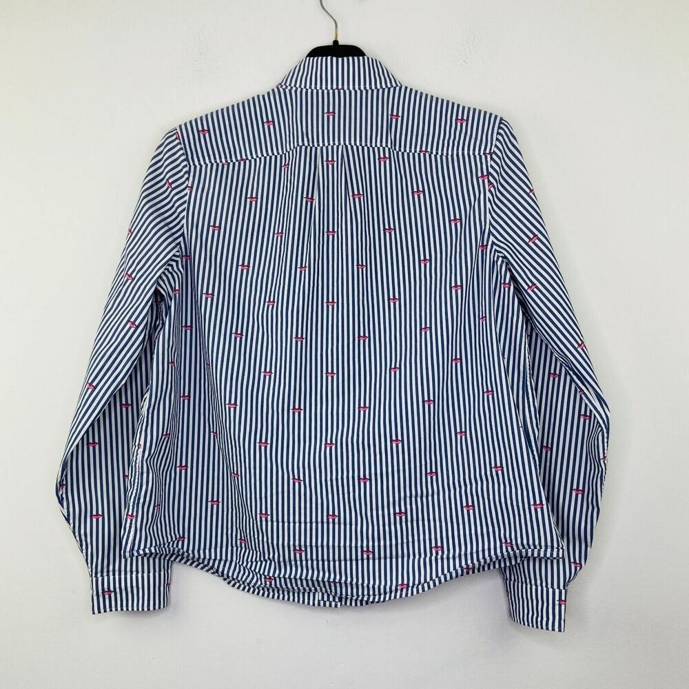 Banana Republic S Shirt Blue White Striped Quinn Boy Button Up Lip Novelty AS7 - Picture 5 of 5